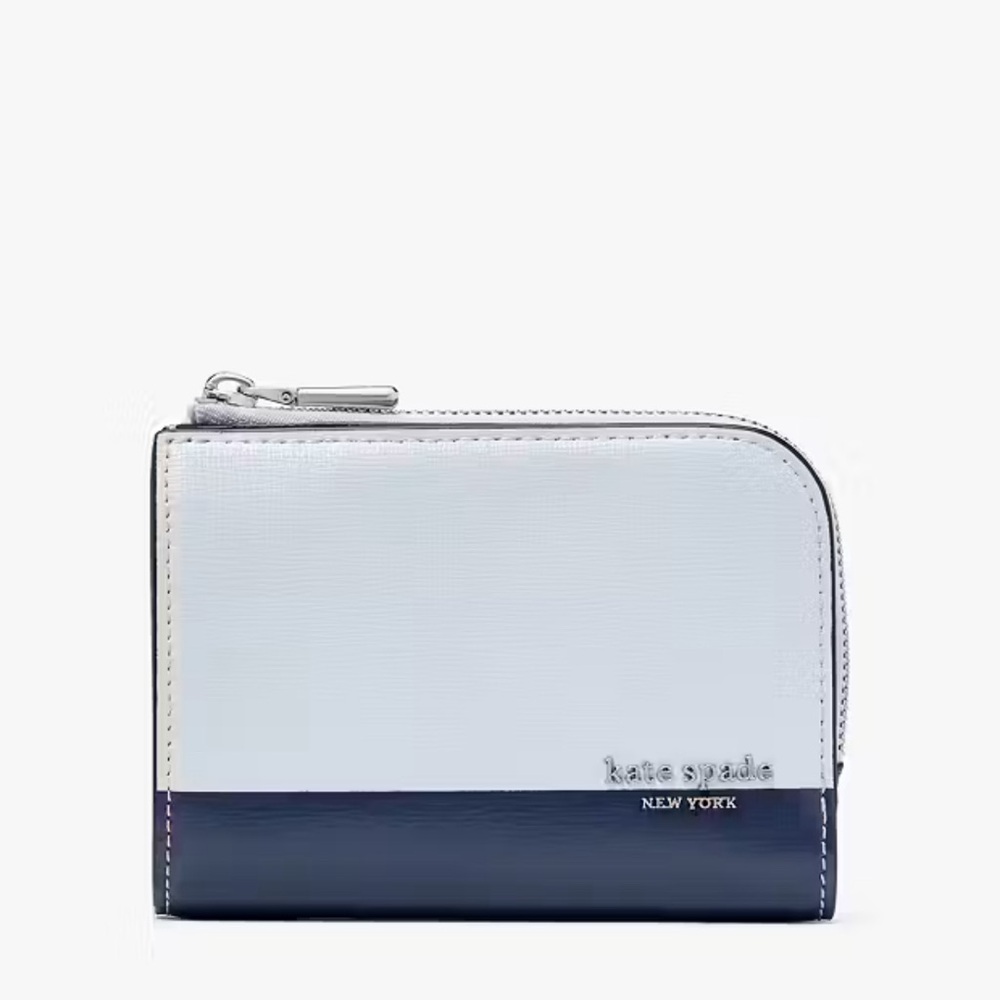 NWT Kate Spade Devon colorblock blue and white wallet.